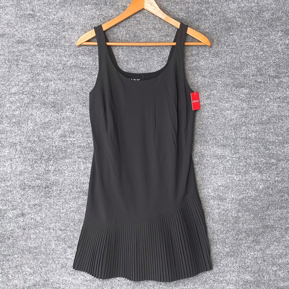 Spanx Get Moving Yes Pleats Dress Very Black Asymmetrical Hem 50409R Women Small